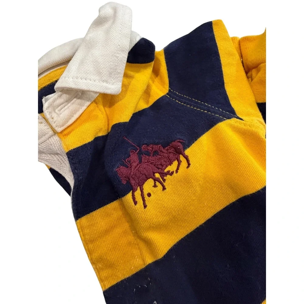 Ralph Lauren Kids Yellow Navy Striped Rugby Romper 6M Preppy Cotton One Piece